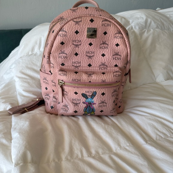 MCM Pink Logo with Rabbit Women’s Visetos Backpack - Picture 1 of 14